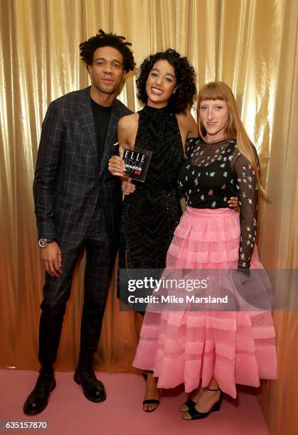 Damaris Godrie poses in the winners room with the Model of The Year award and Charlie Casely-Hayford and Molly Goddard at the Elle Style Awards 2017...