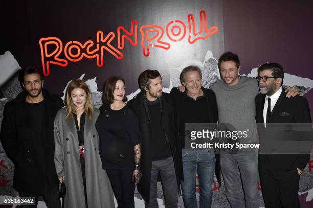 Maxim Nucci, Marion Cotillard, Camille Rowe, Guillaume Canet, Philippe Lefebvre, another actor and Alain Attal attend the "Rock'N Roll" Premiere at...