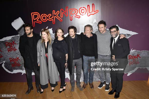 Maxim Nucci, Marion Cotillard, Camille Rowe, Guillaume Canet, Philippe Lefebvre, another actor and Alain Attal attend the "Rock'N Roll" Premiere at...