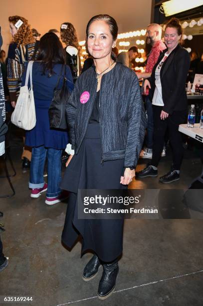 Maria Cornejo poses backstage at Zero + Maria Cornejo during New York Fashion Week at Pier 59 on February 13, 2017 in New York City.