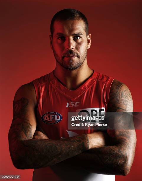 Lance Franklin of the Swans poses during a portrait session at the SCG on February 14, 2017 in Sydney, Australia.
