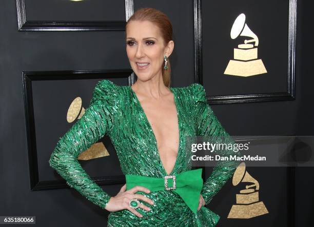 Singer Celine Dion arrives at The 59th GRAMMY Awards at Staples Center on February 12, 2017 in Los Angeles, California.