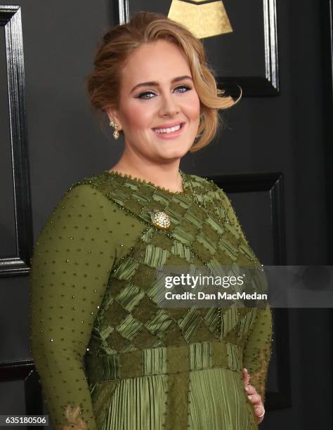 Singer Adele arrives at The 59th GRAMMY Awards at Staples Center on February 12, 2017 in Los Angeles, California.