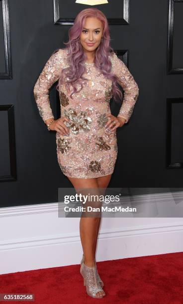 Singer Kaya Jones arrives at The 59th GRAMMY Awards at Staples Center on February 12, 2017 in Los Angeles, California.