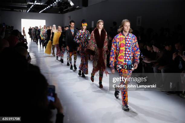 Models walk the runway at the Libertine fashion show during February 2017 New York Fashion Week: The Shows at Gallery 3, Skylight Clarkson Sq on...