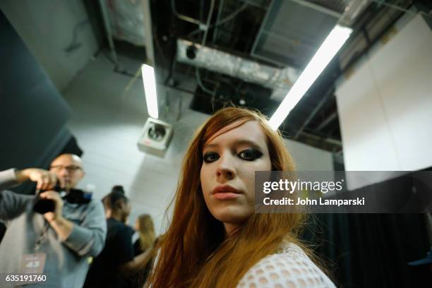 Models prepare backstage at the Libertine fashion show during February 2017 New York Fashion Week: The Shows at Gallery 3, Skylight Clarkson Sq on...