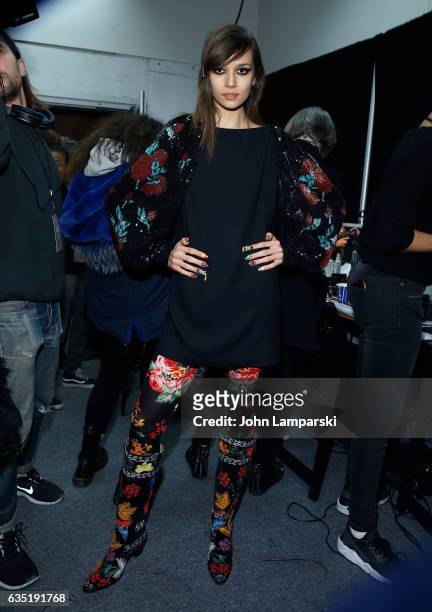 Models prepare backstage at the Libertine fashion show during February 2017 New York Fashion Week: The Shows at Gallery 3, Skylight Clarkson Sq on...