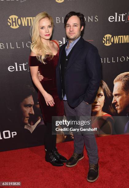 Actors Caitlin Mehner and Danny Strong attend the "Billions" Season 2 premiere at Cipriani 25 Broadway on February 13, 2017 in New York City.