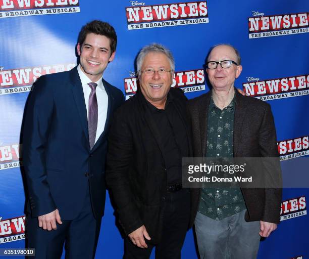 Jeremy Jordan, Alan Menken and Jack Feldman attend the "Newsies" New York Premiere at AMC Loews Lincoln Square 13 on February 13, 2017 in New York...