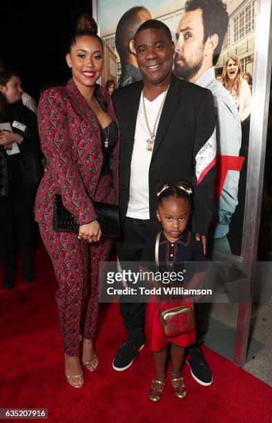 Megan Wollover, Tracy Morgan and daughter Maven Sonae Morgan attend the premiere of Warner Bros. Pictures' "Fist Fight" at Regency Village Theatre on...