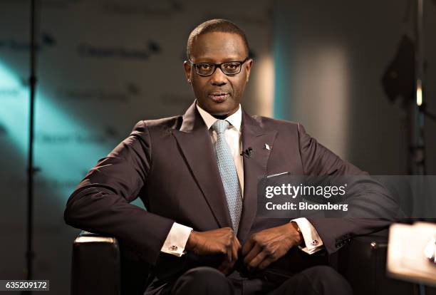 Tidjane Thiam, chief executive officer of Credit Suisse Group AG, pauses during a Bloomberg Television interview at the bank's headquarters ahead of...