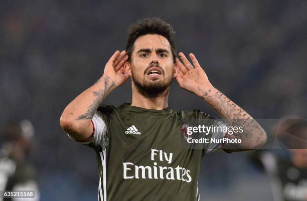 Fernandez Suso celebrates after scoring a goal 1-1 during the Italian Serie A football match between S.S. Lazio and A.C. Milan at the Olympic Stadium...