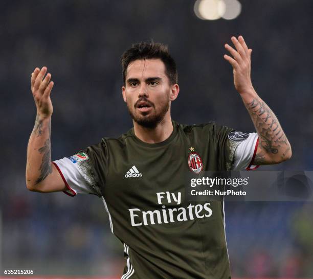 Fernandez Suso celebrates after scoring a goal 1-1 during the Italian Serie A football match between S.S. Lazio and A.C. Milan at the Olympic Stadium...