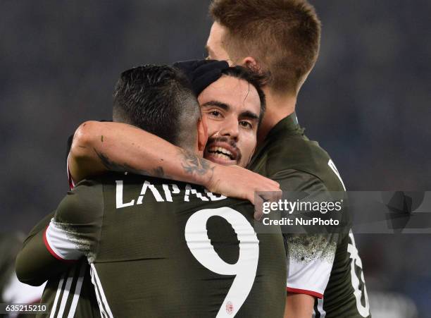 Fernandez Suso celebrates after scoring a goal 1-1 during the Italian Serie A football match between S.S. Lazio and A.C. Milan at the Olympic Stadium...