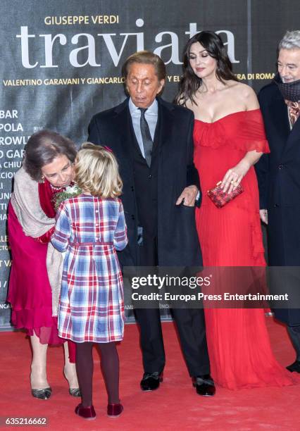 Queen Sofia, Valentino Garavani, Monica Bellucci and Spanish tenor Placido Domingo attend the 'La Traviata' Premiere at Palau de Les Arts Reina Sofia...