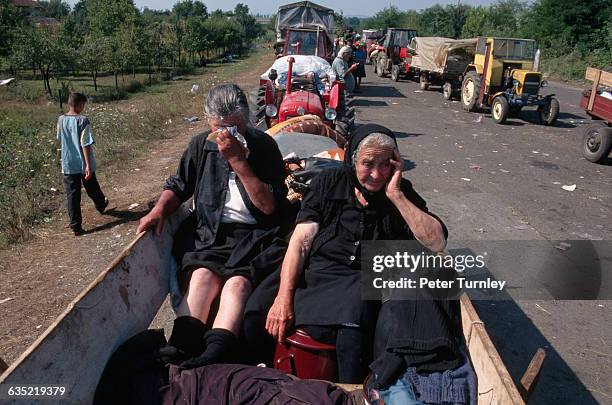 Serb refugees at the Bosnian and Serbian border.