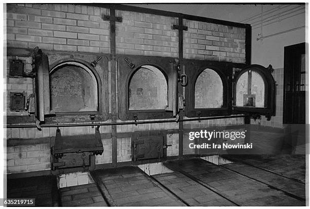 The ovens at Buchenwald concentration camp's crematorium. The camp had no gas chambers, but approximately 50,000 of the 250,000 prisoners of...