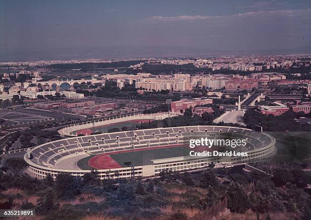 An aerial view of the Olympic Stadium in Rome, 1960.