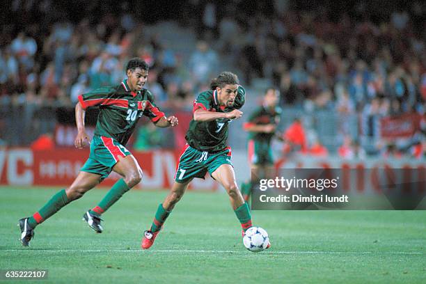 Tahar and Mustapha Hadji of Morocco during the 1998 Soccer World Cup match against Norway.