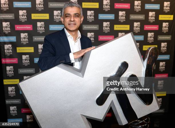 Mayor of London Sadiq Khan at a photocall to announce London as the host city for the 2017 MTV EMA's at MTV London on February 14, 2017 in London,...