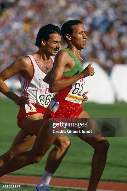 Middle distance runner Said Aouita from Morocco competes at the 1984 Summer Olympics.