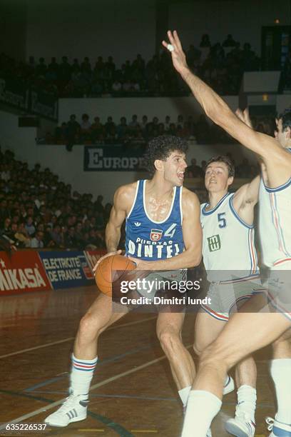 Drazen Petrovic from Yugoslavia during a game against France. Petrovic, nicknamed "Mozart of basketball", died in a car accident on June 1993, four...