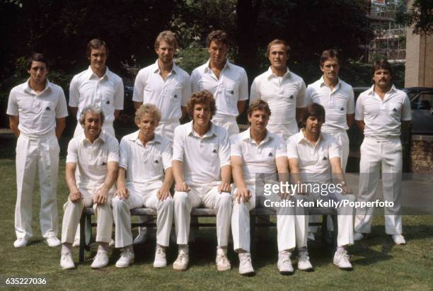 England cricket team before the 1st Test match between England and India at Lord's Cricket Ground, London, 9th June 1982. Back row : Derek Randall,...