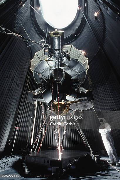 The Galileo Jupiter probe undergoes "solar mapping," its final test before launch. The craft sits inside the Solar Thermal Vacuum chamber, and is...
