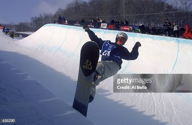 Shaun White jumps in the Snowboard Superpipe Event during the ESPN Winter X Games in Mt. Snow, Vermont. Mandatory Credit: Al Bello /Allsport