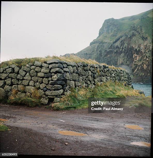 Ruins of Fort Skanzin, one of the first rock constructions found in Iceland, on Heimaey, one of the Vestmann Islands. The fort dates to the 17th...
