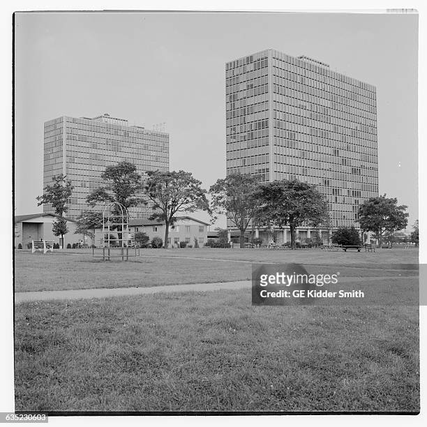 Photograph of Lafayette Park in Detroit. The architect was Ludwig Mies van der Rohe and it was built in 1963. Undated photograph.