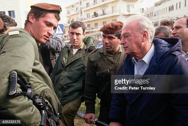 Defense Minister Rabin Meeting with Soldiers