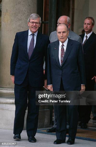 French President Francois Mitterrand meets with British Prime Minister Major at the Elysee Palace.