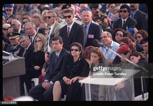 Lea Rabin , widow of assassinated Israeli prime minister Yitzhak Rabin, attends his funeral.