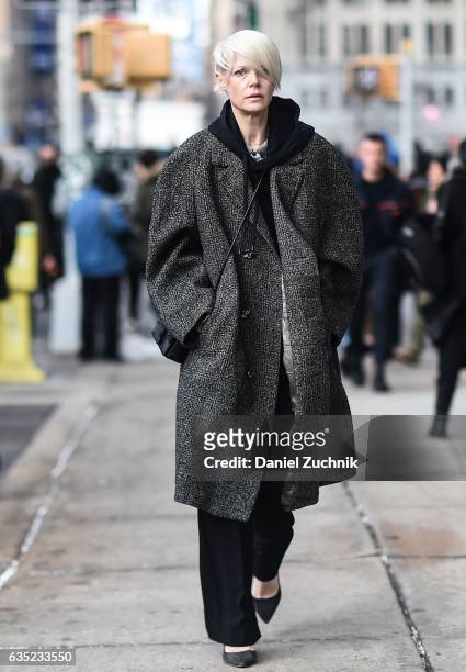 Kate Lanphear is seen wearing a charcoal oversized coat outside of the 3.1 Phillip Lim show during New York Fashion Week: Women's Fall/Winter 2017 on...
