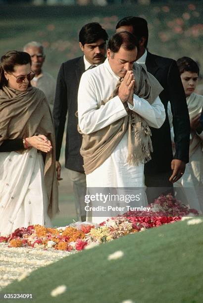 Rajiv Gandhi Paying Respects to Indira Gandhi