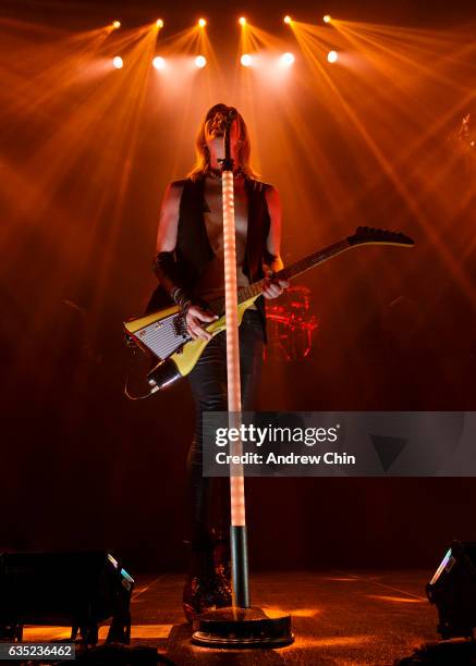 Josh Ramsay of Marianas Trench performs on stage at Abbotsford Centre on February 13, 2017 in Abbotsford, Canada.