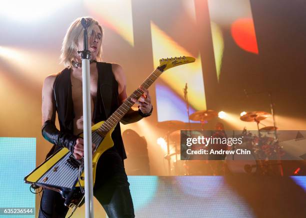 Josh Ramsay of Marianas Trench performs on stage at Abbotsford Centre on February 13, 2017 in Abbotsford, Canada.