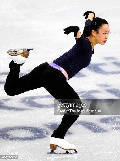 Wakaba Higuchi of Japan in action during a practice session ahead of the ISU Four Continents Figure Skating Championships at Gangneung Ice Arena on...
