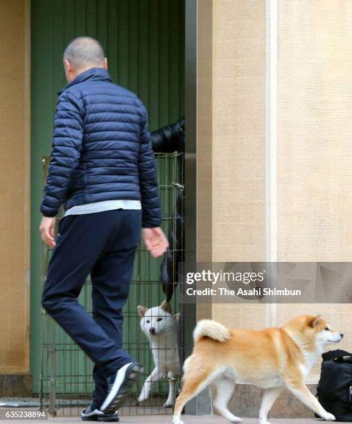 Yakuza leader Yoshiyuki Takayama is seen at his home prior to voluntarily appear before prosecutors on February 14, 2017 in Kyoto, Japan. The yakuza...