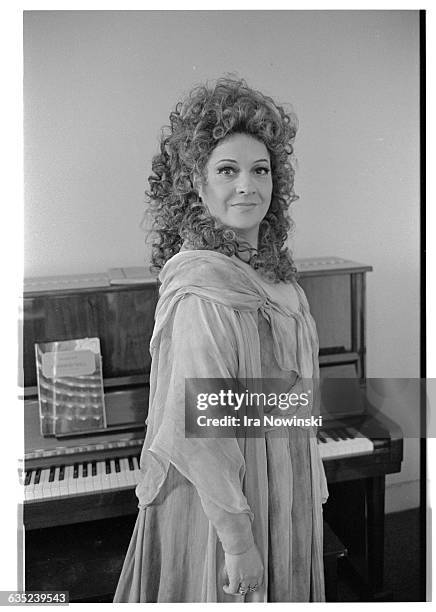 Fiorenza Cossotto poses in her costume as Azuncena for a photographer. She performs in the opera Il Trovatore. Composed by Giuseppe Verdi.