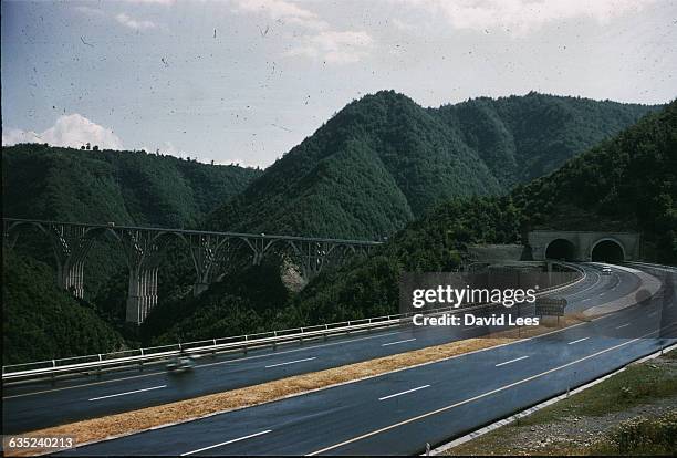 Section of the Italian 'Highway of the Sun' running between Florence and Bologna, 1961.