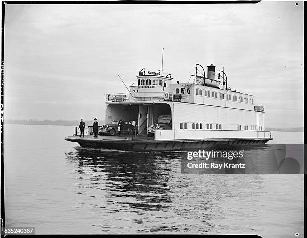 The Mercer sails on Lake Washington, ferrying cars and passenger across Lake Washington before the building of the floating bridge was built.