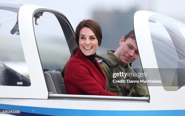 Catherine, Duchess of Cambridge is seen in a plane during a visit to the RAF Air Cadets at RAF Wittering on February 14, 2017 in Stamford, England....