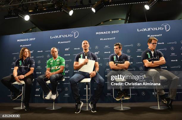 New Laureus Academy member Ruud Gullit poses with his Laureus Academy member certificate at a press conference prior to the 2017 Laureus World Sports...