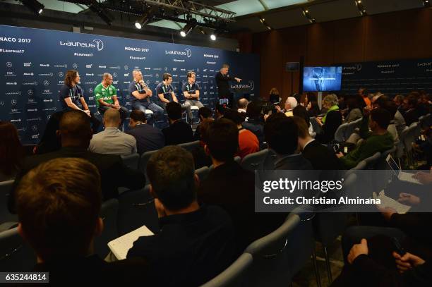 Laureus Academy members Carles Puyol, Cafu, Ruud Gullit,Luis Figo and Laureus Ambassador Fabio Capello attends a press conference prior to the 2017...