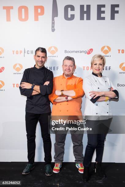 Spanish chefs Paco Roncero, Alberto Chicote and Susi Diaz present the 'Top Chef' TV Show at Kitchen Club on February 14, 2017 in Madrid, Spain.