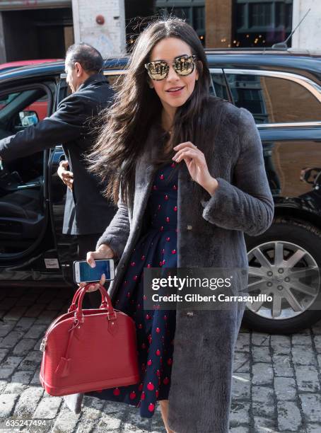 Actress Ana Villafane is seen arriving to the Carolina Herrera Collection during, New York Fashion Week on February 13, 2017 in New York City.