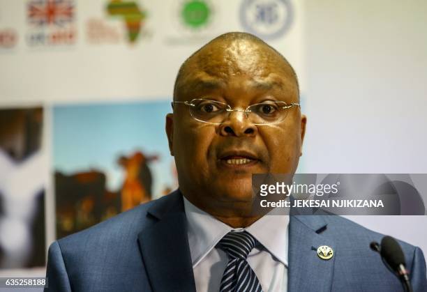 David Phiri, the UN Food and Agriculture Organisation coordinator for southern Africa, speaks on February 14, 2017 in Harare during a Southern and...