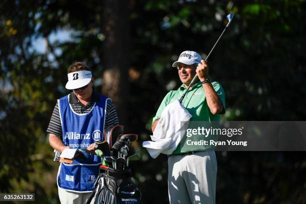 Fred Couples cleans his grip before teeing off on the 16th hole during the second round of the PGA TOUR Champions Allianz Championship at The Old...